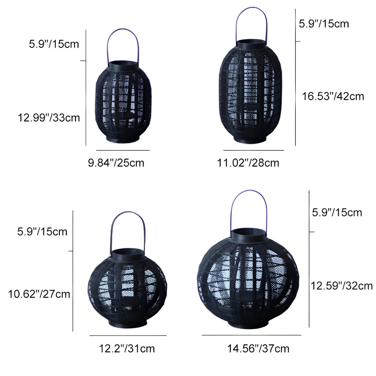 Lampe sur pied en bois noir avec lanterne à LED faite à la main