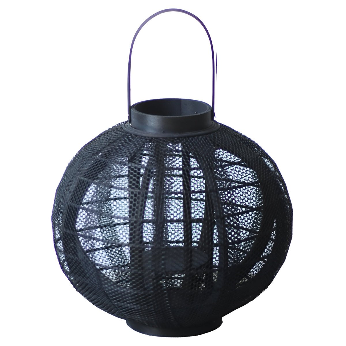 Lampe sur pied en bois noir avec lanterne à LED faite à la main