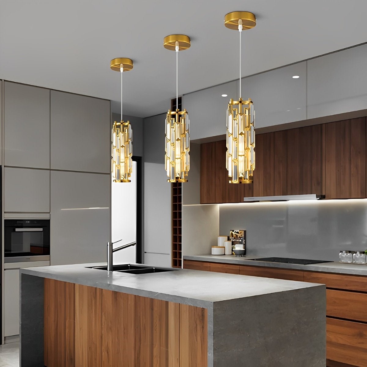 Lustre en Cristal de Verre avec Pendentif en Fer Créatif