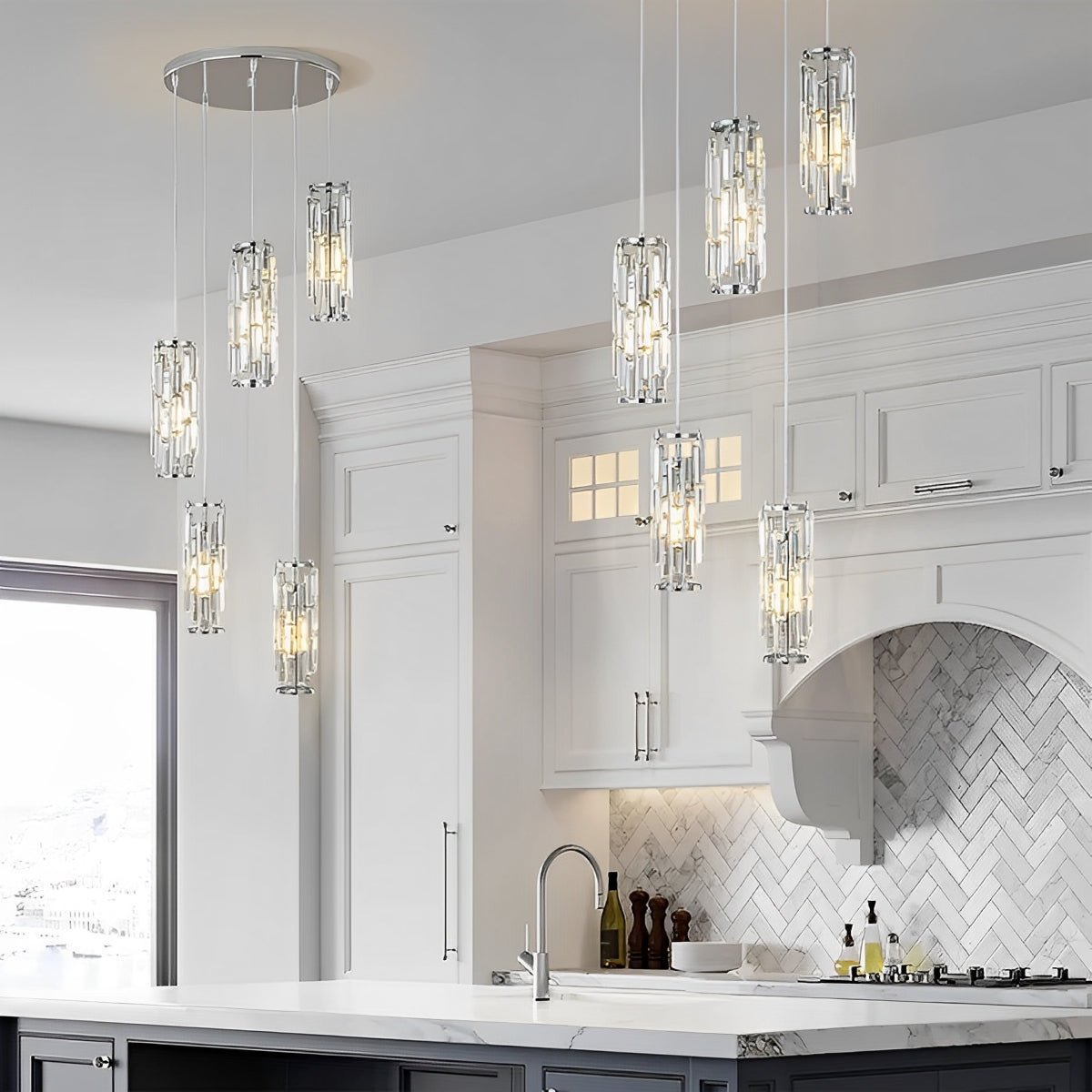 Lustre en Cristal de Verre avec Pendentif en Fer Créatif