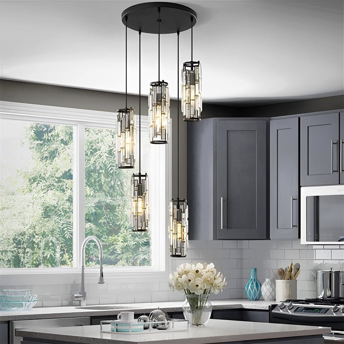 Lustre en Cristal de Verre avec Pendentif en Fer Créatif