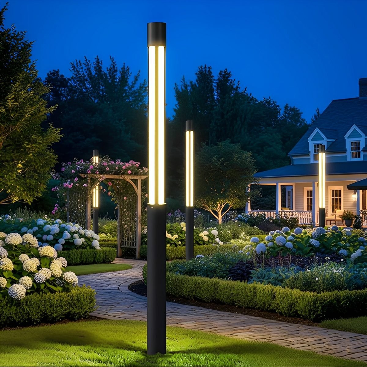 Lumières de Poste LED Cylindrique Noire Moderne Extérieure