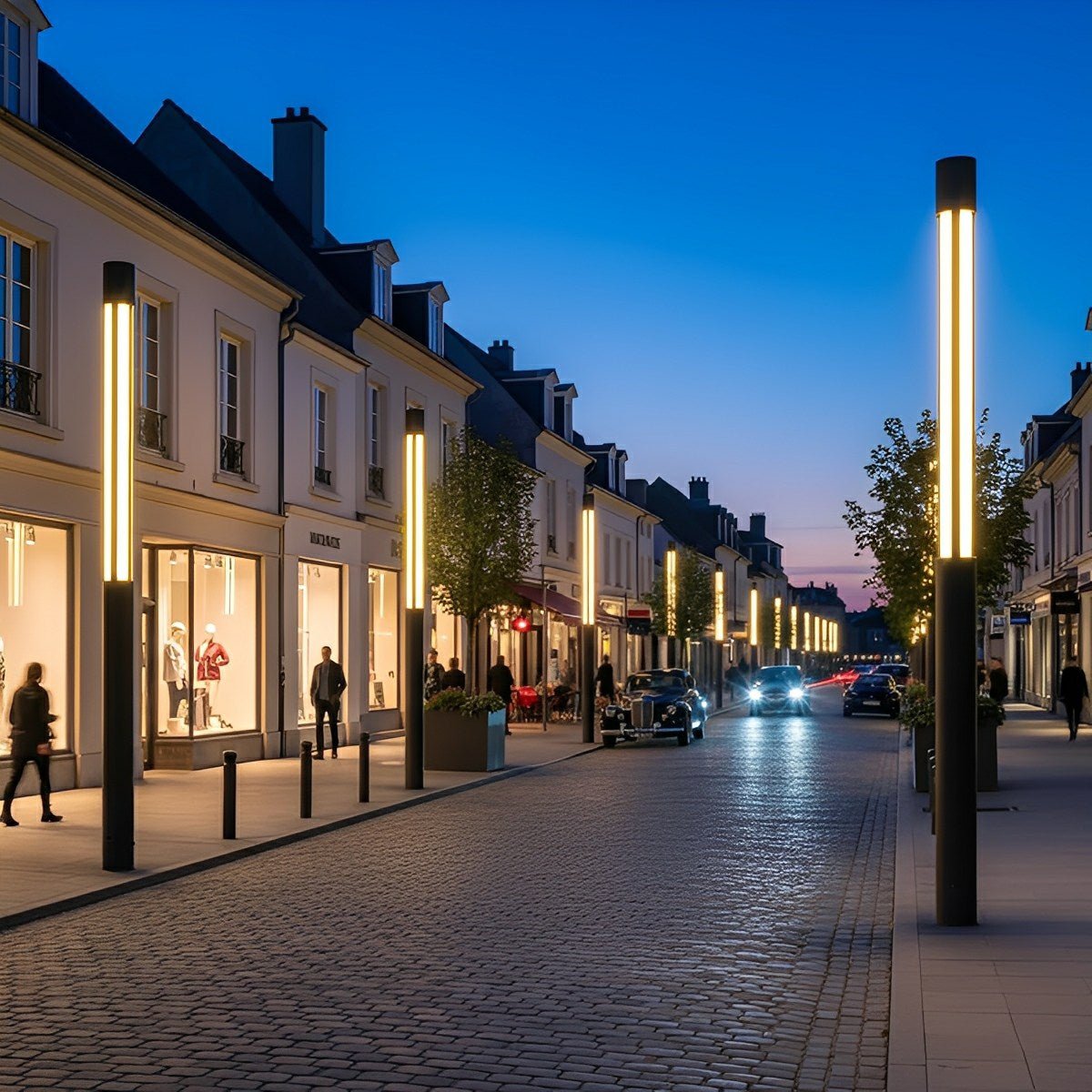 Lumières de Poste LED Cylindrique Noire Moderne Extérieure