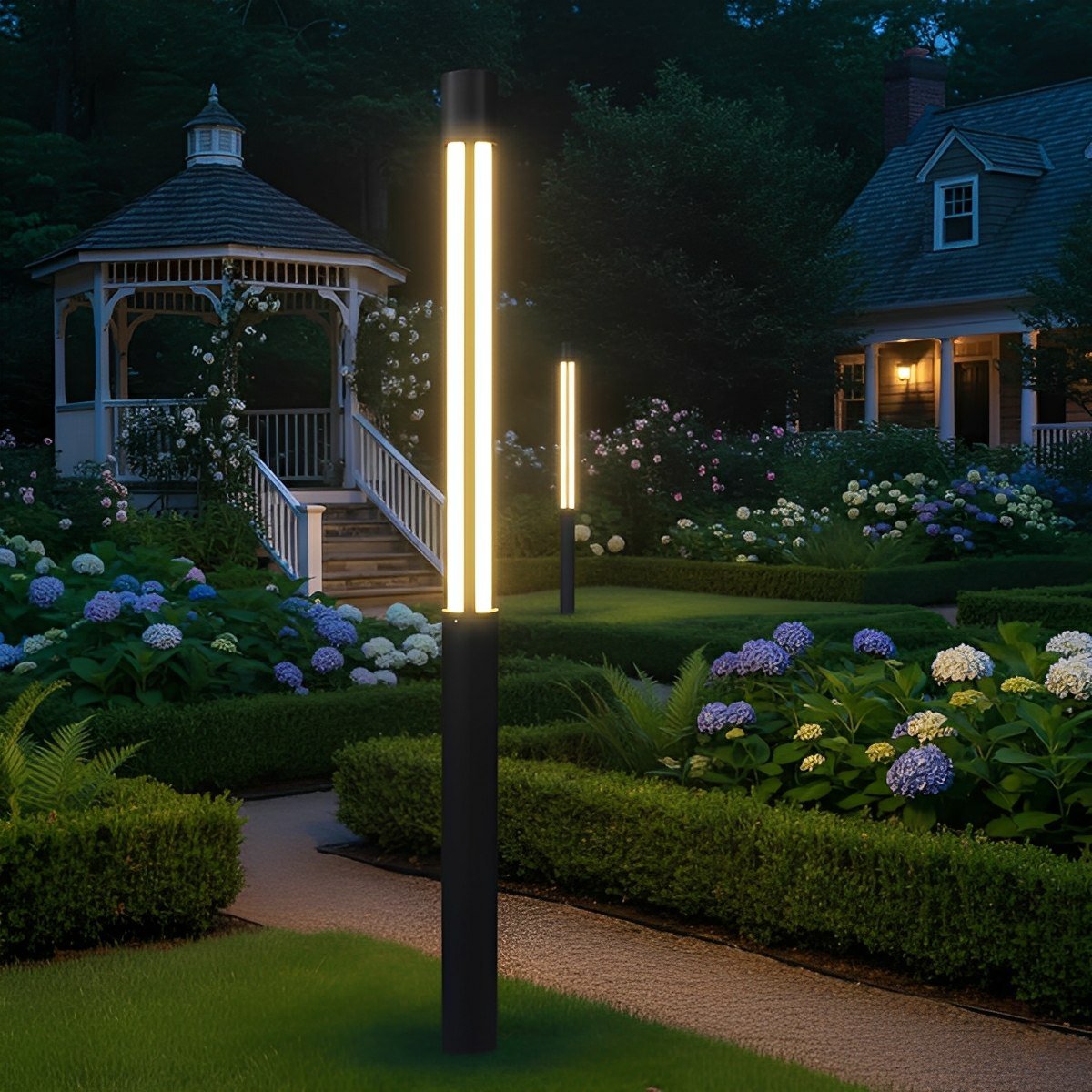 Lumières de Poste LED Cylindrique Noire Moderne Extérieure