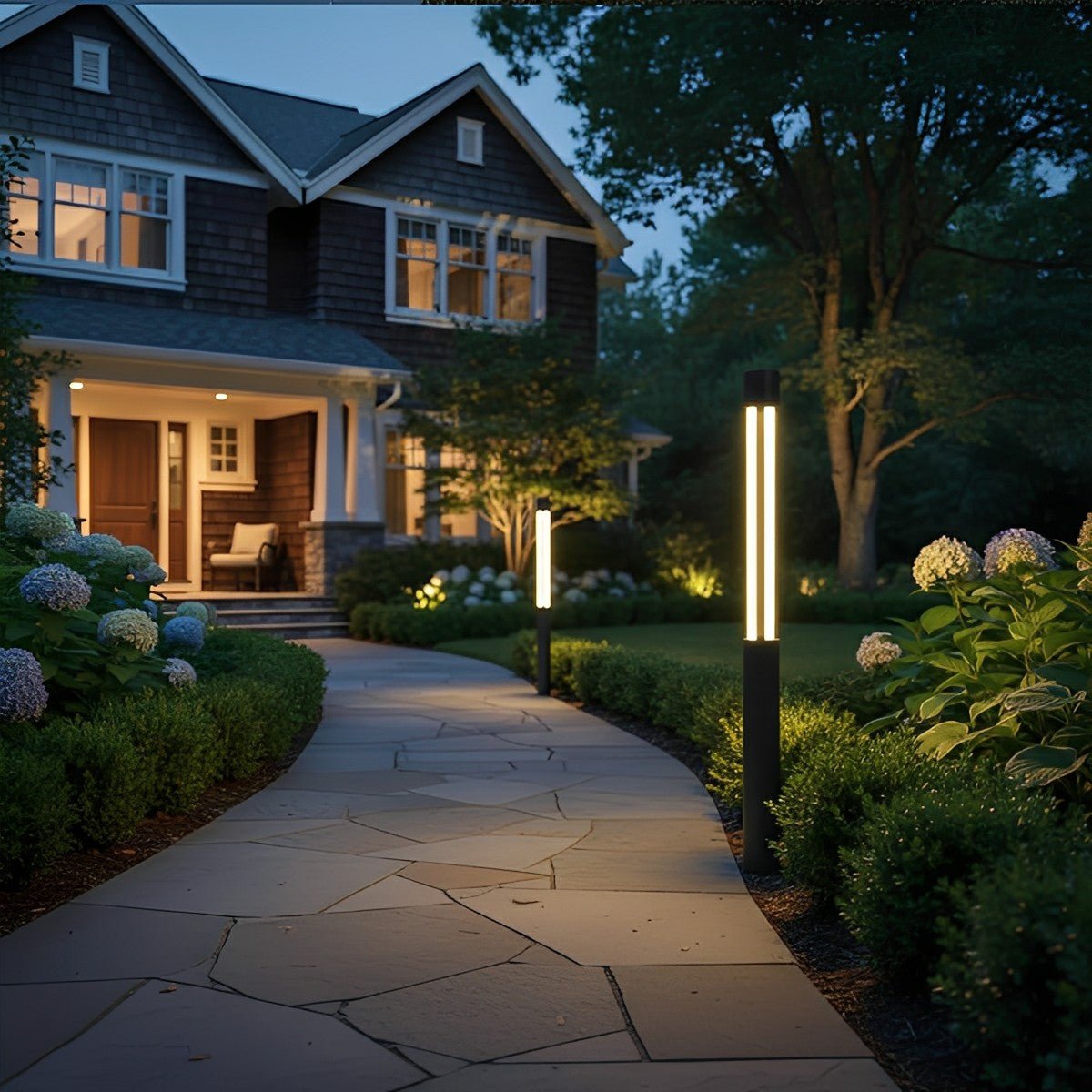 Lumières de Poste LED Cylindrique Noire Moderne Extérieure