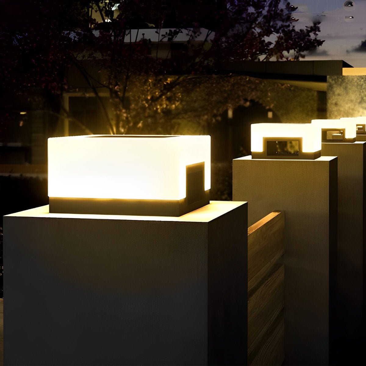 Lumières de Poteau Solaire Modernes Étanches LED Noires Carrées Minimalistes