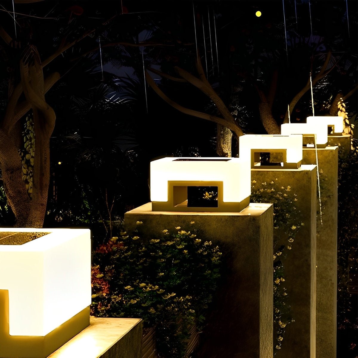Lumières de Poteau Solaire Modernes Étanches LED Noires Carrées Minimalistes