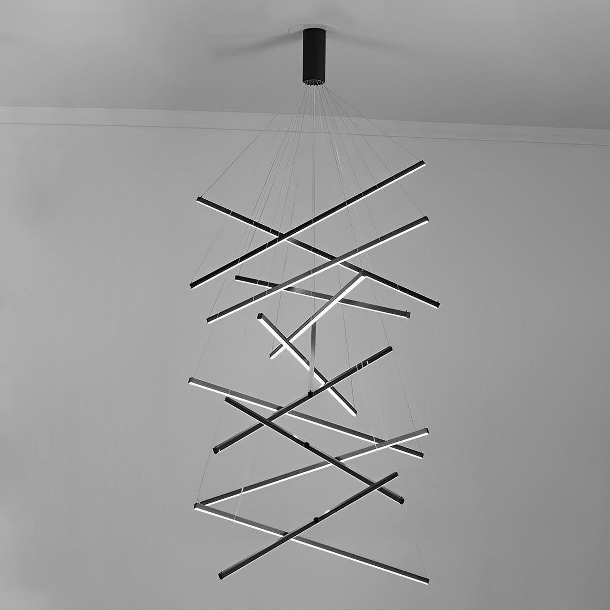 Chandelier Moderne Noir LED à Dimming Continu Minimaliste