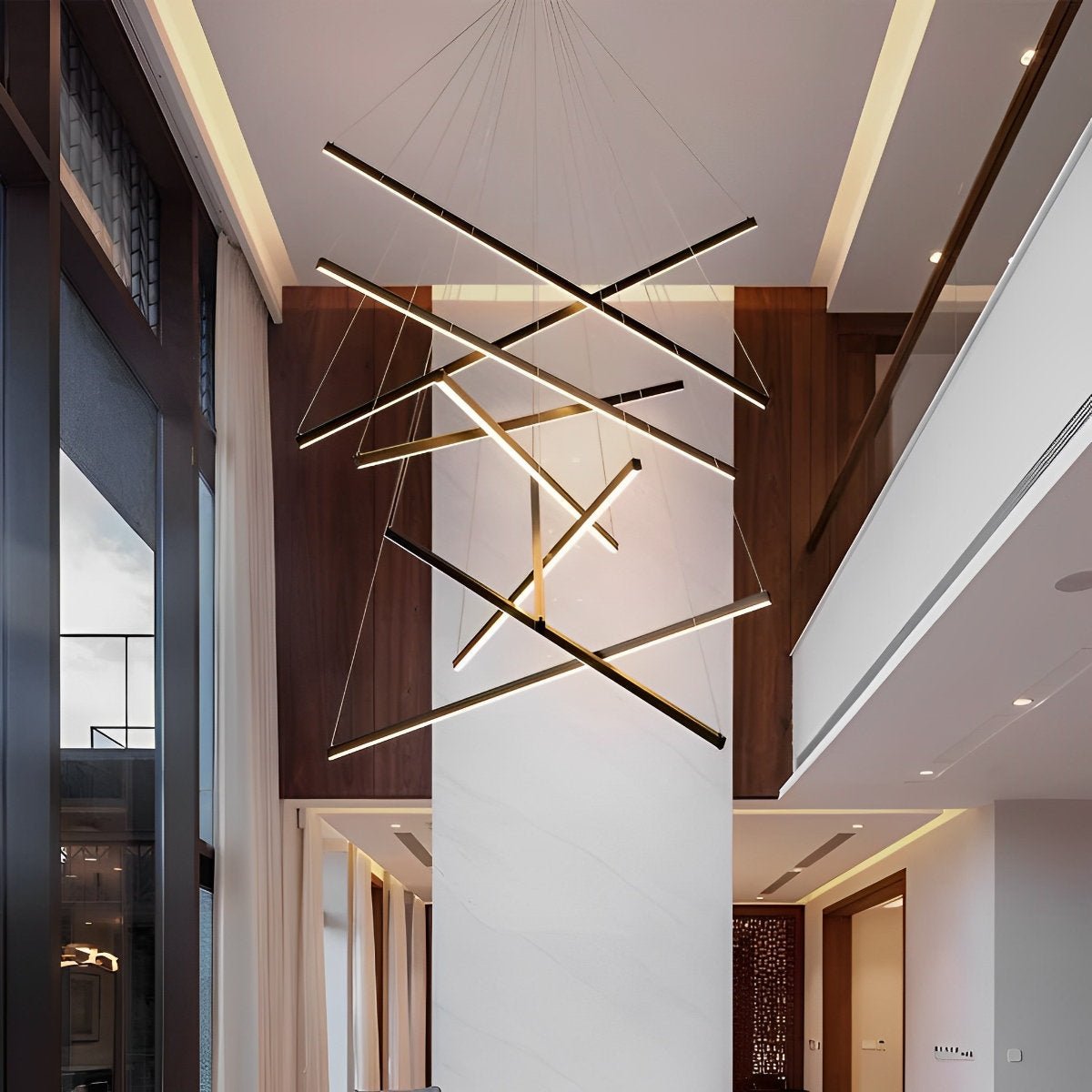 Chandelier Moderne Noir LED à Dimming Continu Minimaliste