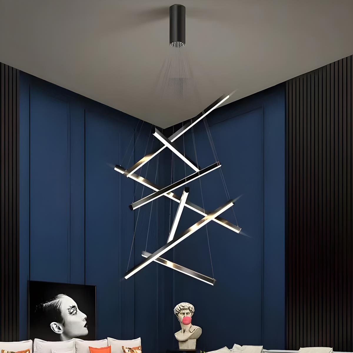 Chandelier Moderne Noir LED à Dimming Continu Minimaliste