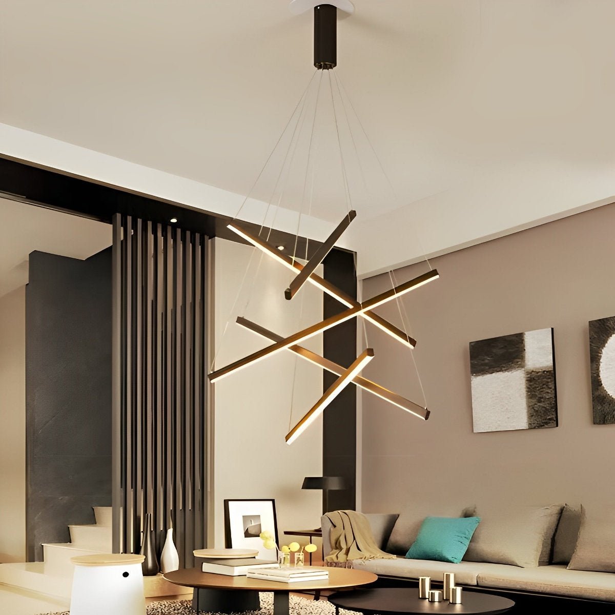 Chandelier Moderne Noir LED à Dimming Continu Minimaliste