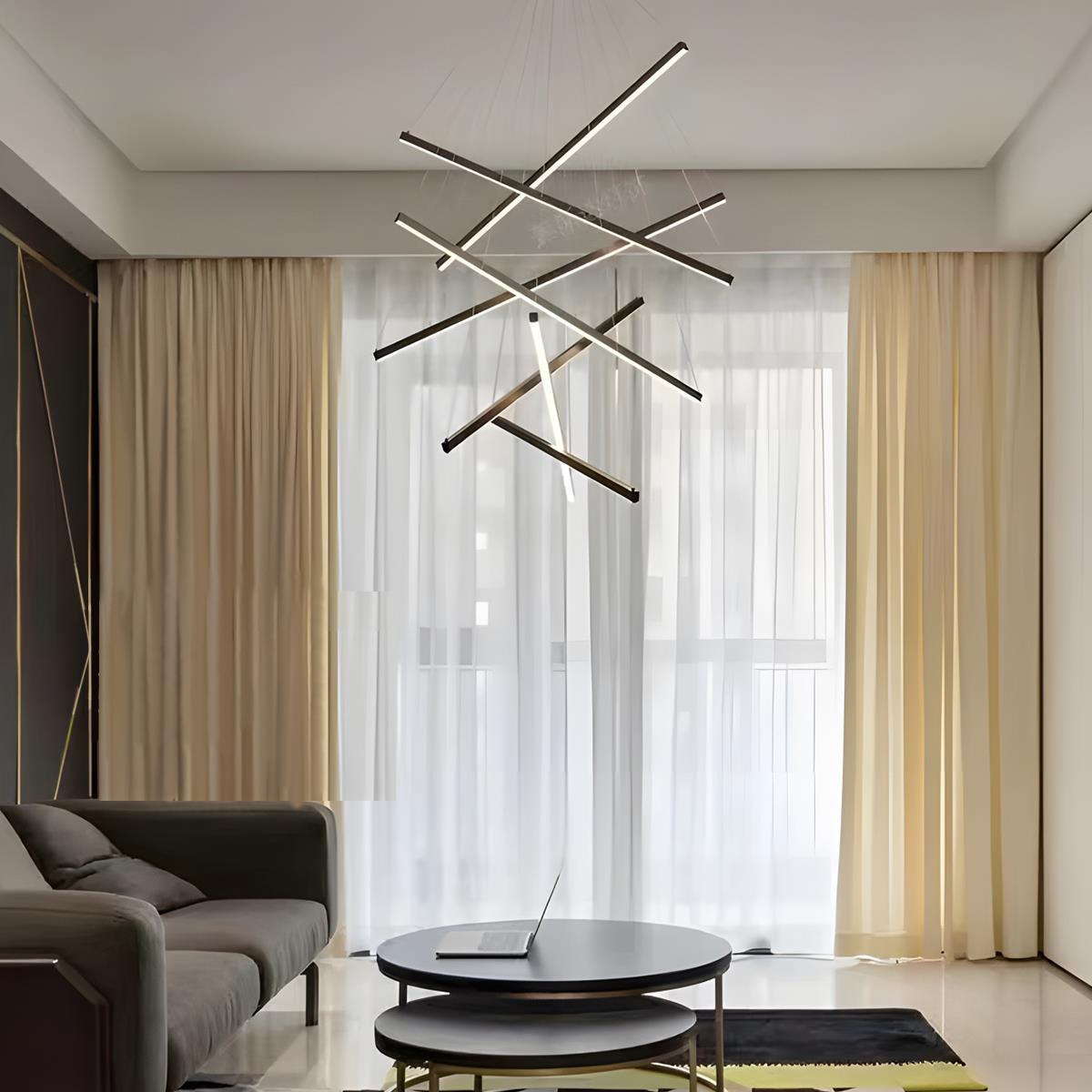 Chandelier Moderne Noir LED à Dimming Continu Minimaliste