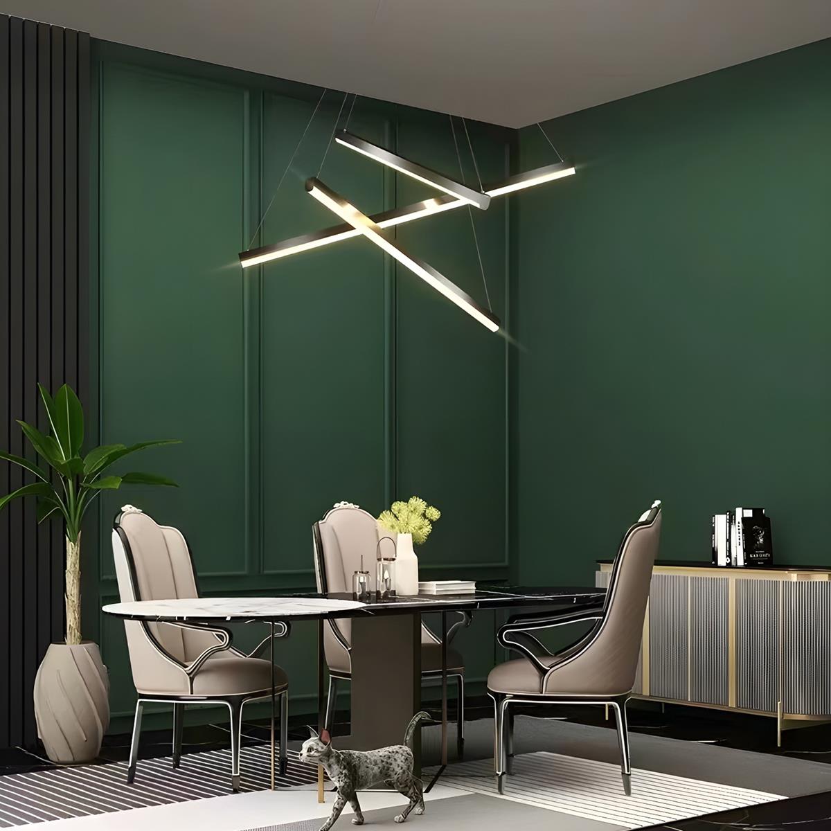 Chandelier Moderne Noir LED à Dimming Continu Minimaliste