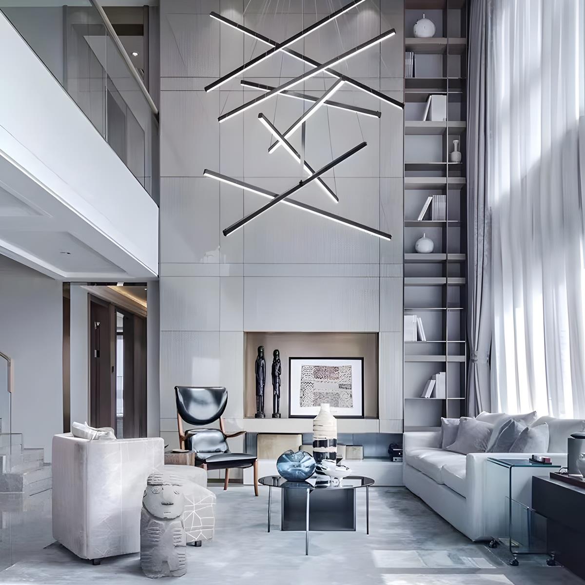 Chandelier Moderne Noir LED à Dimming Continu Minimaliste