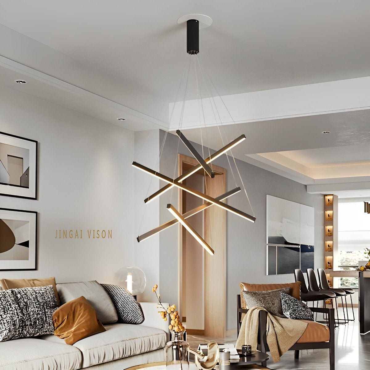 Chandelier Moderne Noir LED à Dimming Continu Minimaliste