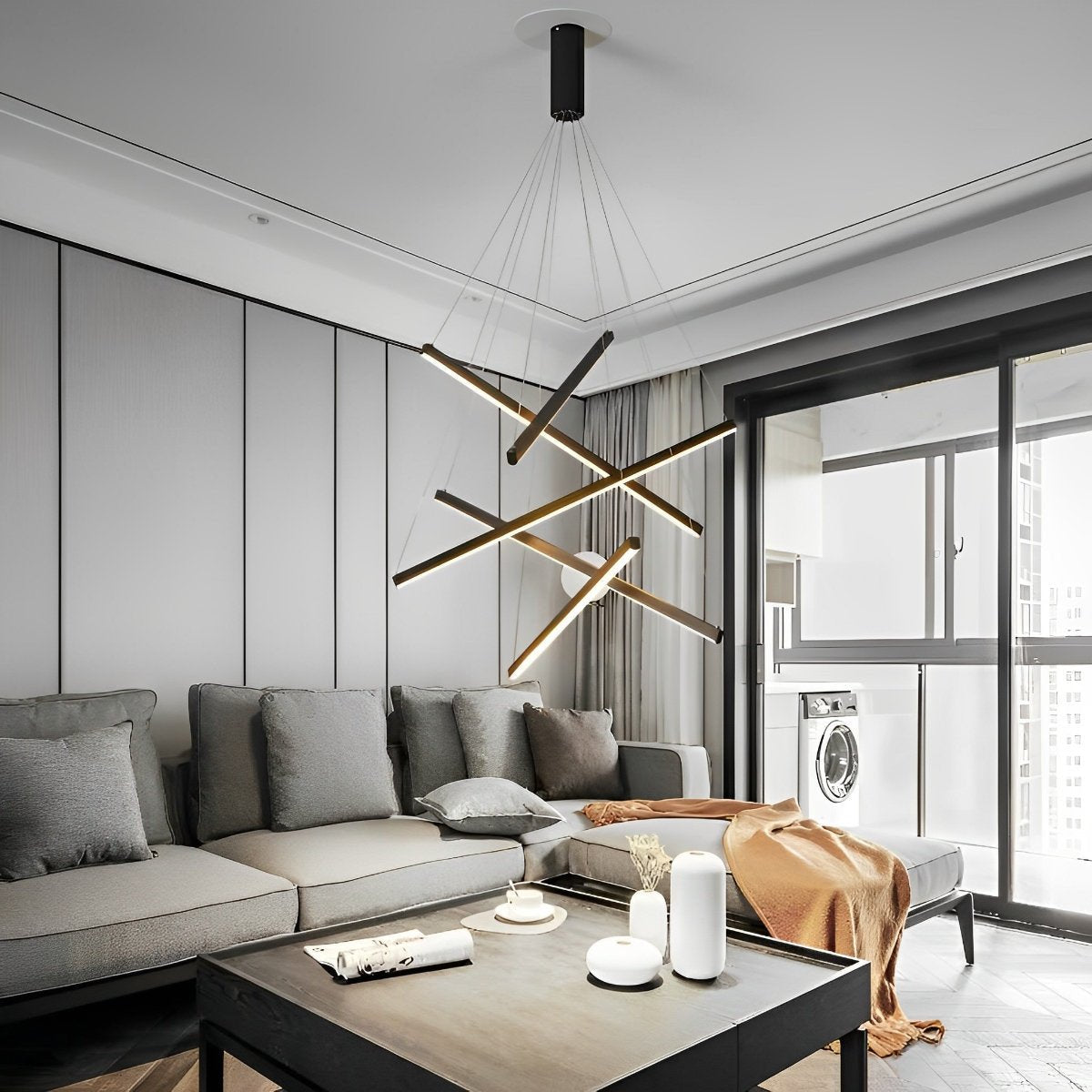 Chandelier Moderne Noir LED à Dimming Continu Minimaliste