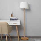 Lampe sur pied LED avec abat-jour en tissu et bois de hêtre moderne
