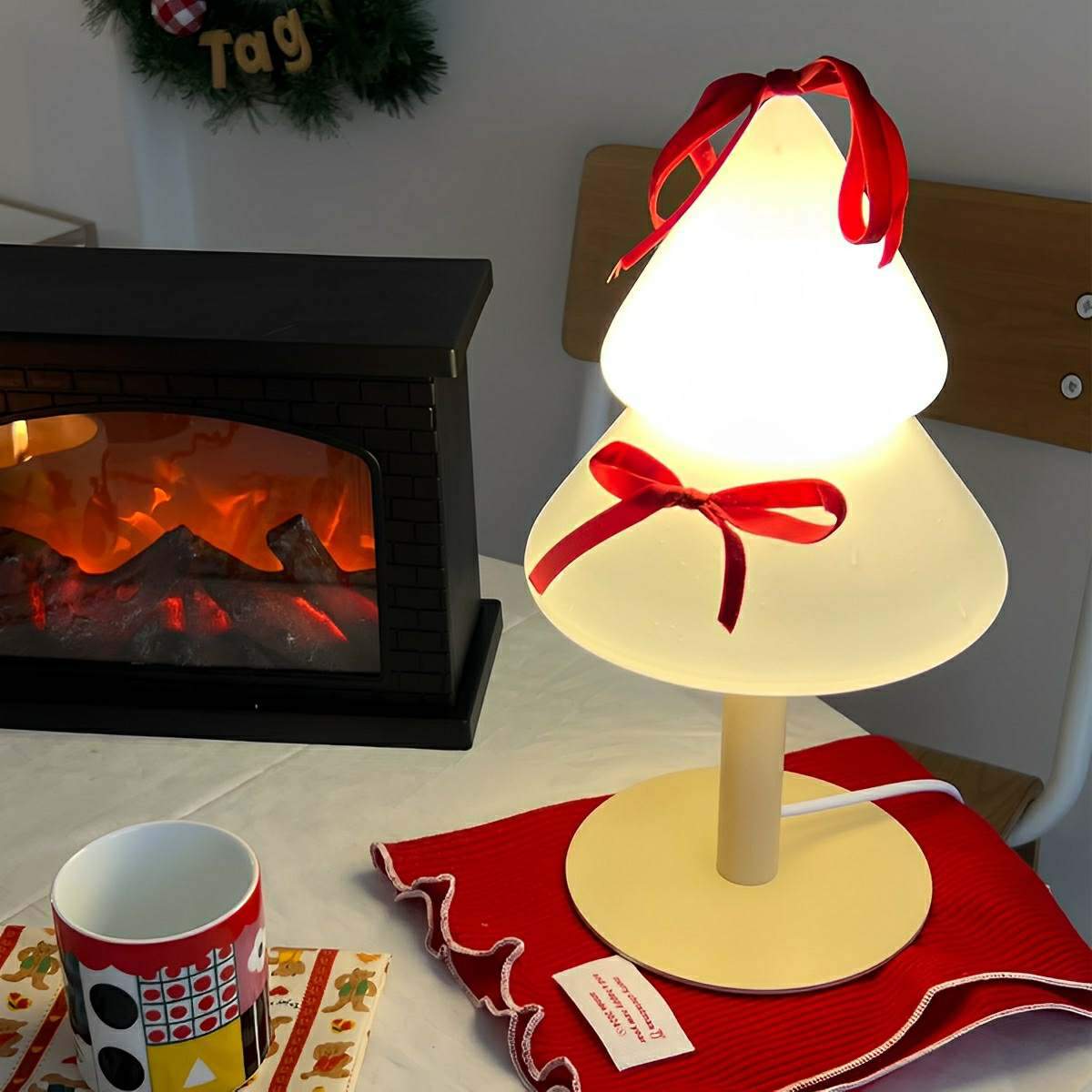 Lampe de Table LED en Verre Arbre de Noël Moderne à Brancher