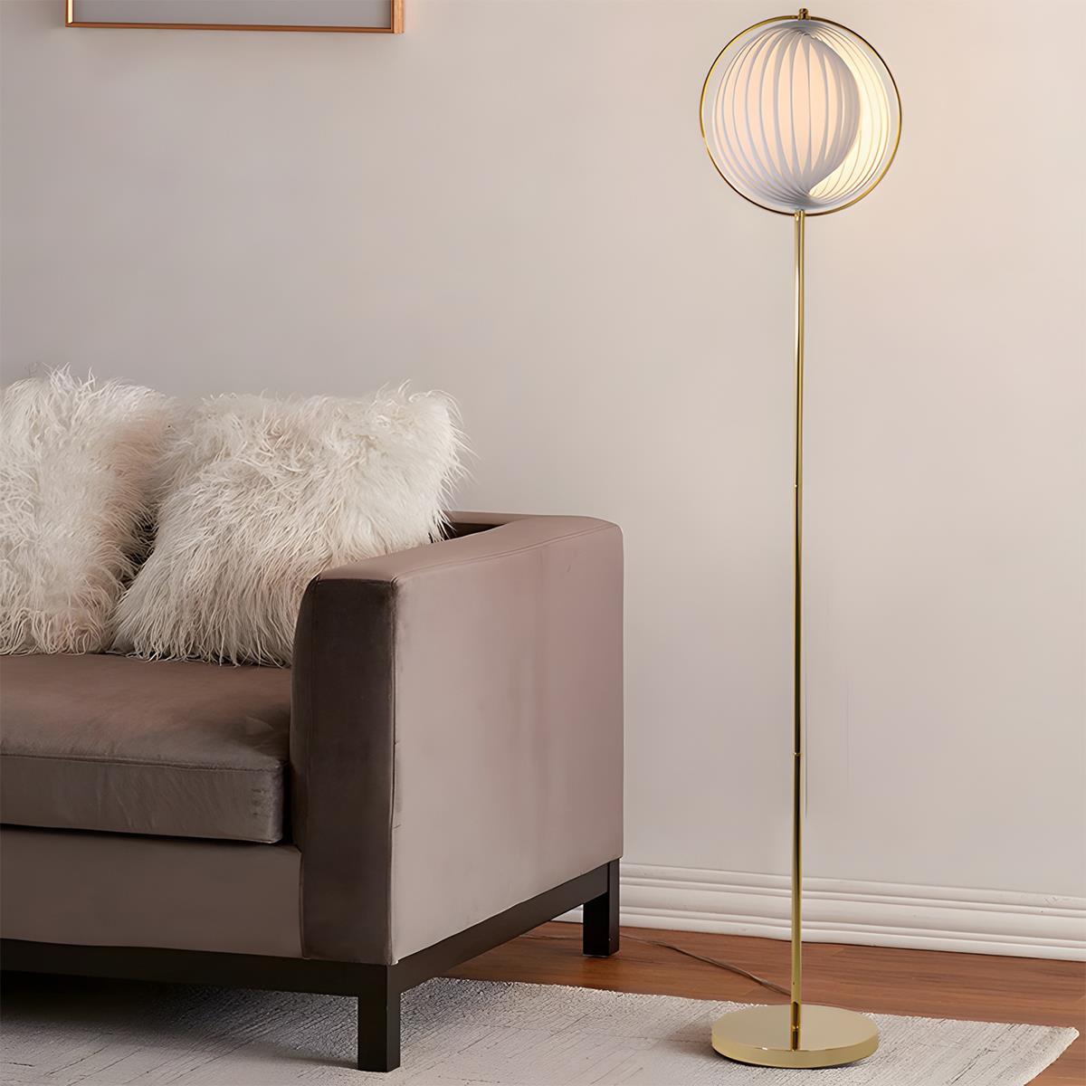 Lampe sur pied LED Globe avec abat-jour plissé moderne
