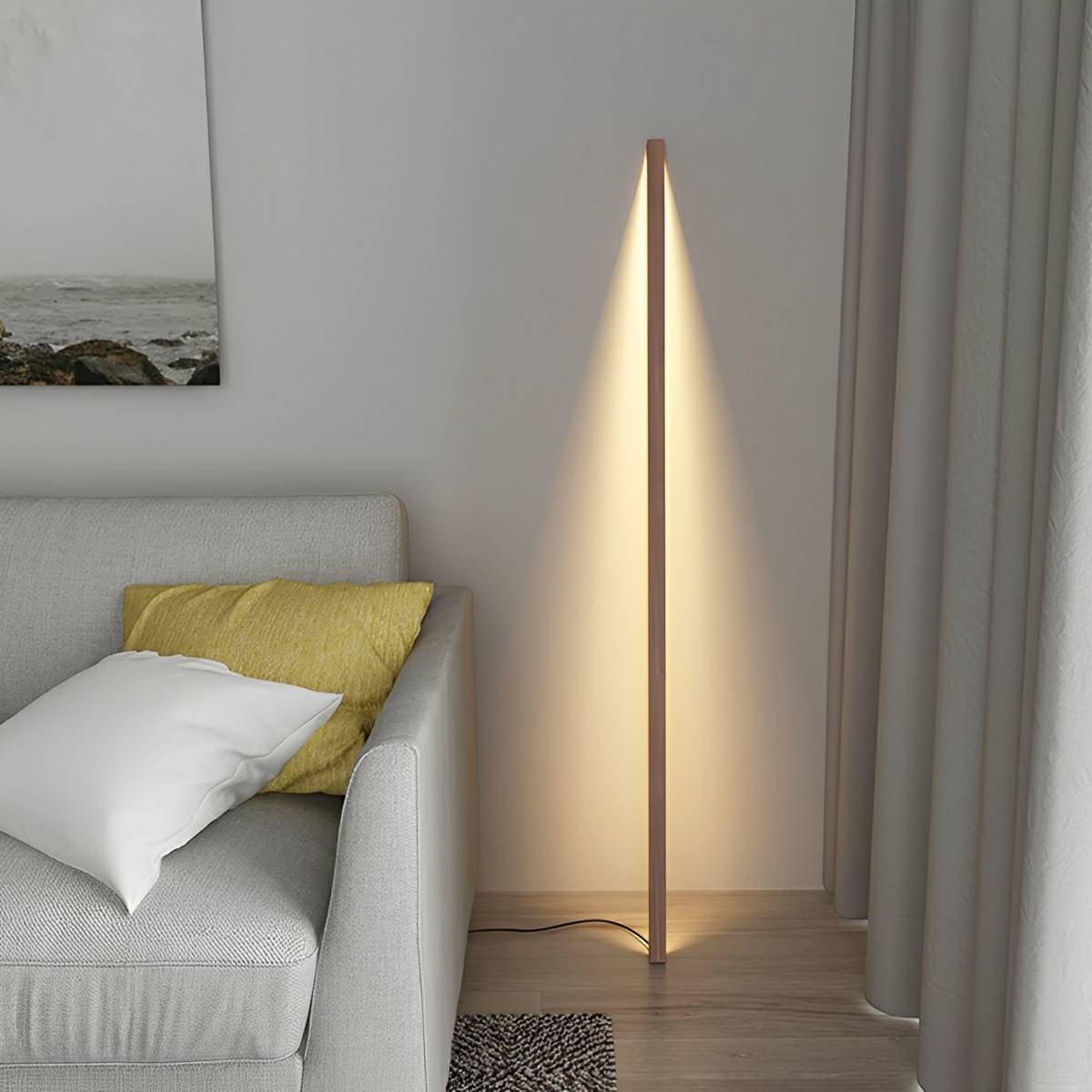 Lampe de sol LED longue à brancher en bois moderne minimaliste