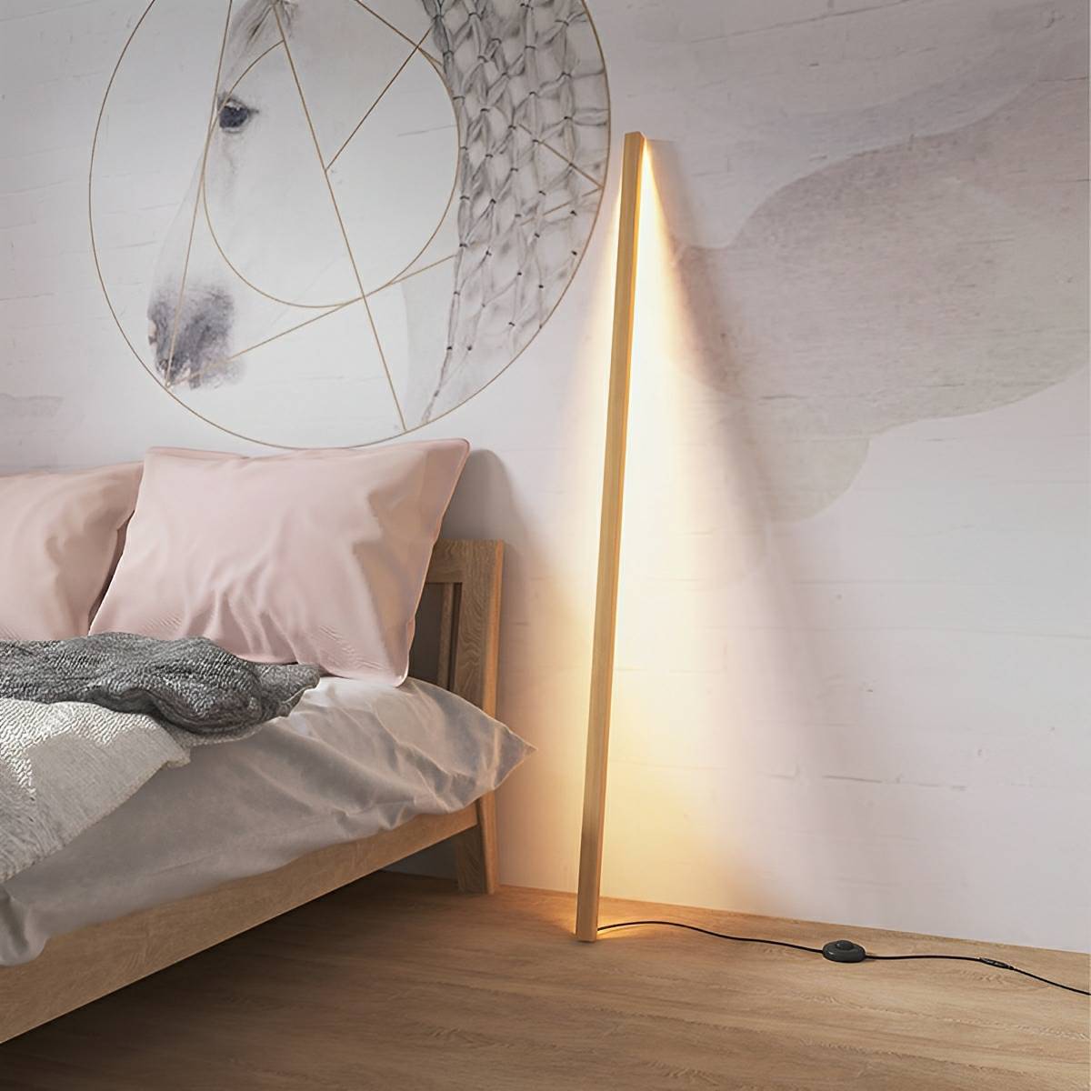 Lampe de sol LED longue à brancher en bois moderne minimaliste