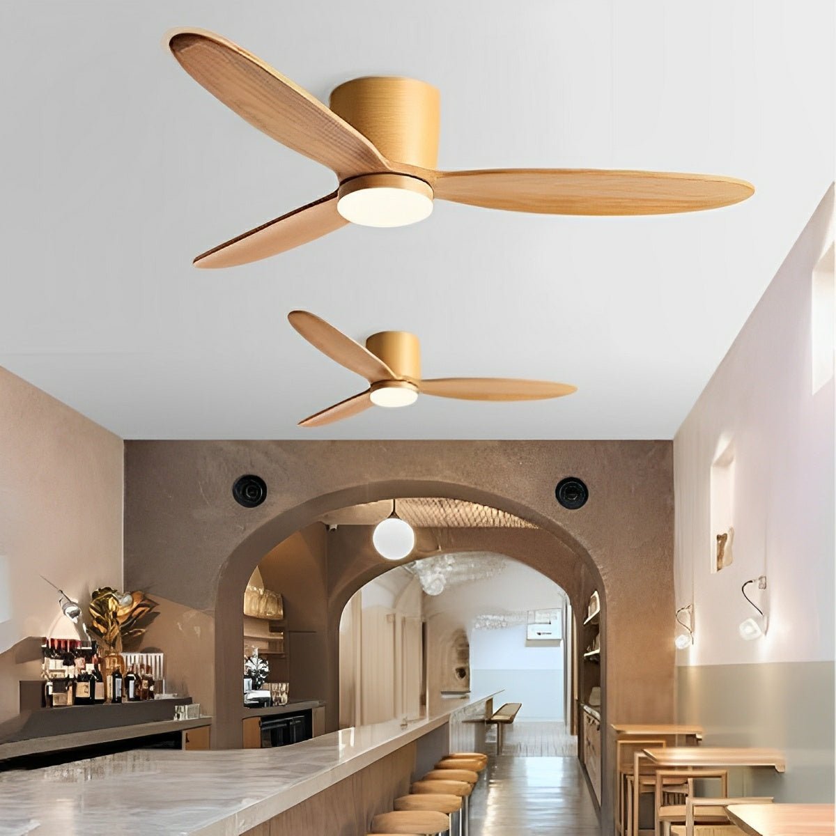 Ventilateur de plafond avec lumière à inversion 6 vitesses en bois moderne