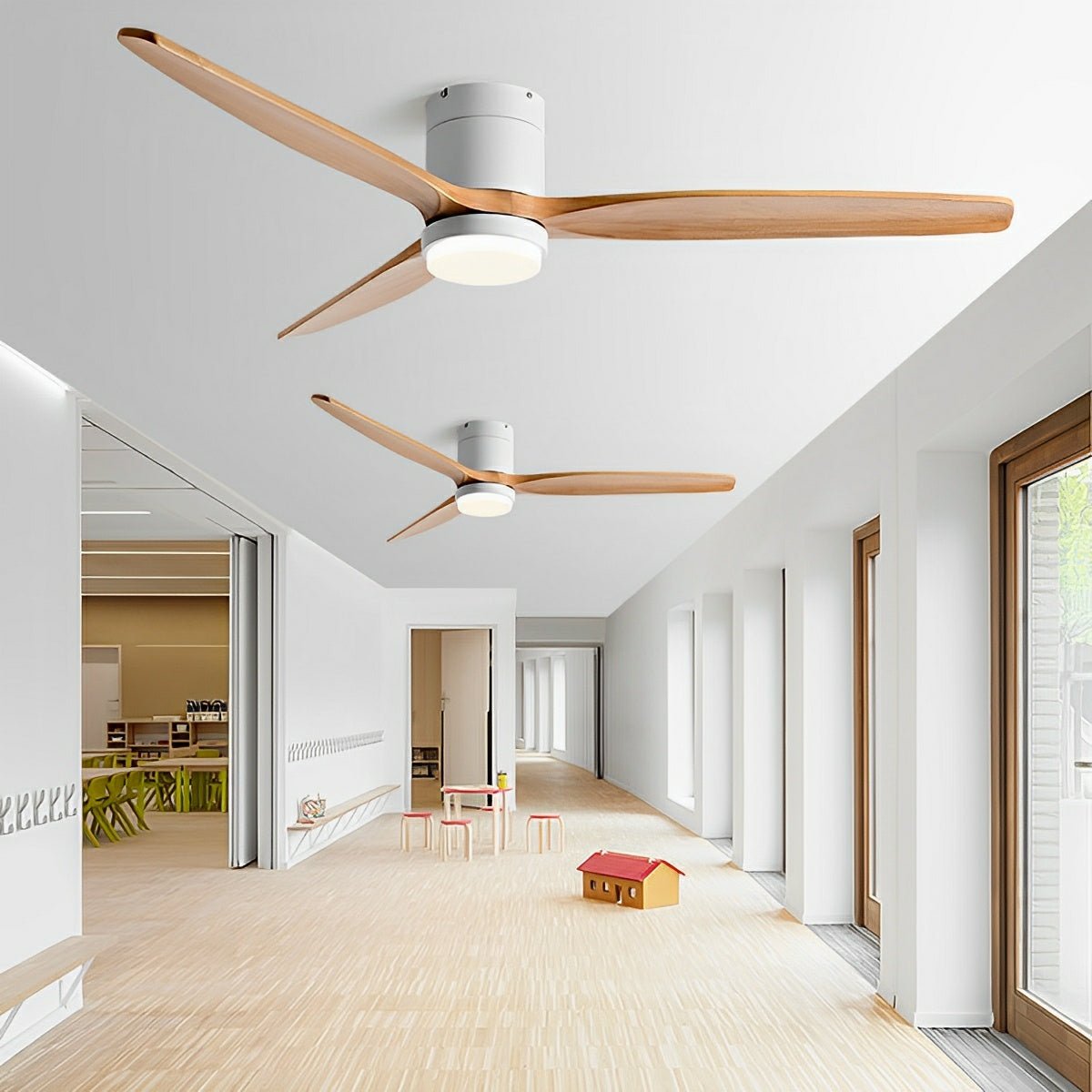 Ventilateur de plafond moderne en bois avec lumière et 6 vitesses inversibles