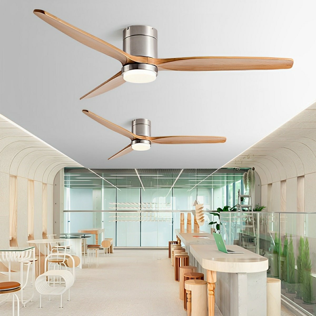 Ventilateur de plafond moderne en bois avec lumière et 6 vitesses inversibles