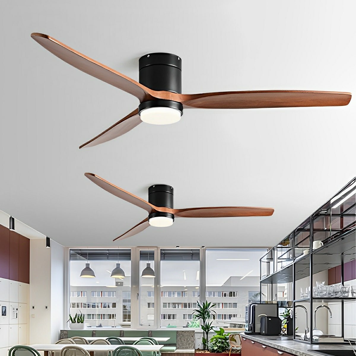 Ventilateur de plafond moderne en bois avec lumière et 6 vitesses inversibles