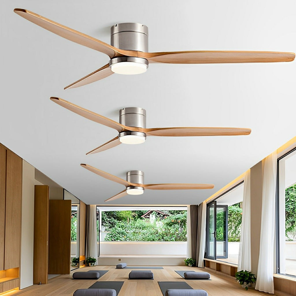 Ventilateur de plafond moderne en bois avec lumière et 6 vitesses inversibles