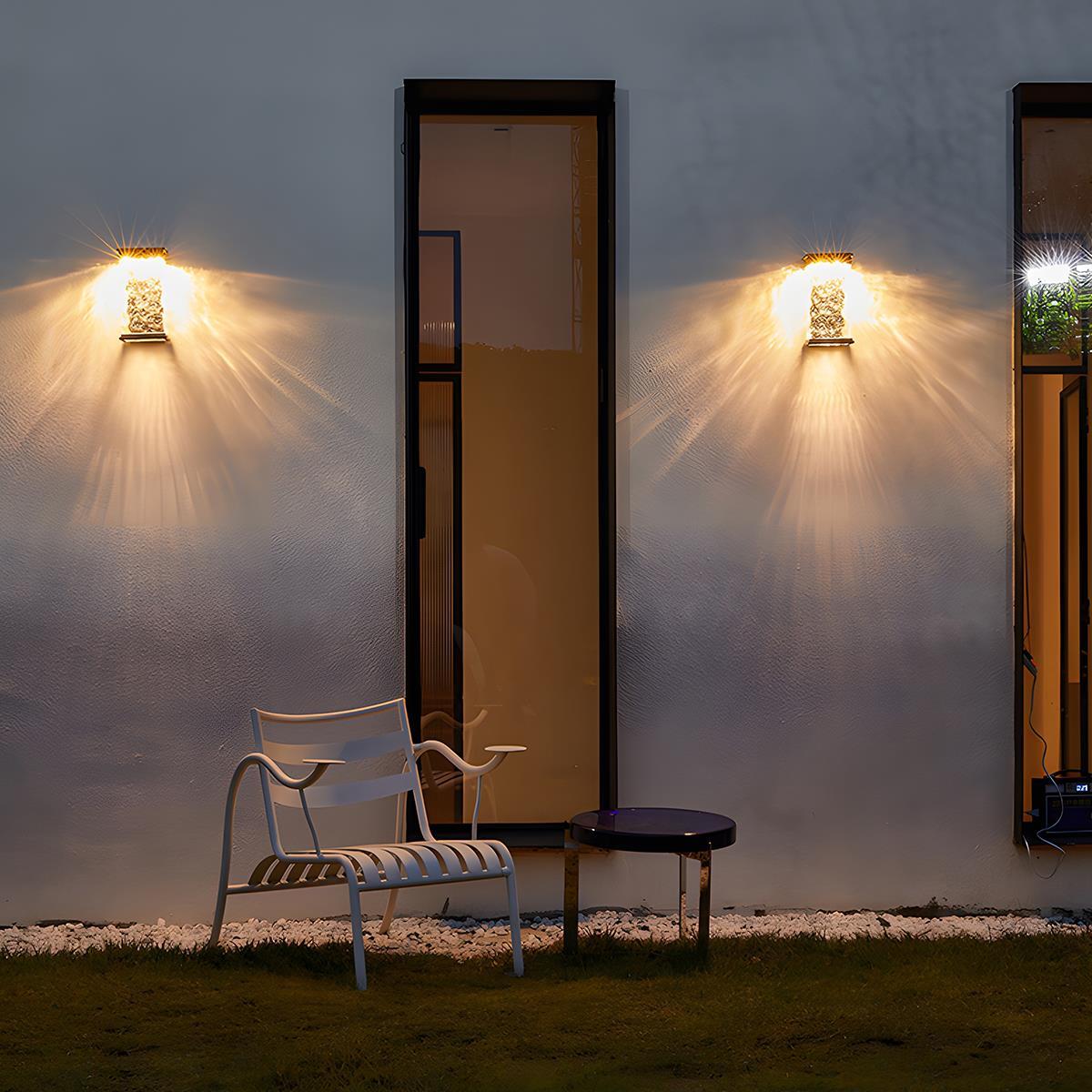 Lumières murales extérieures LED étanches en forme de rectangle avec vagues d'eau pour porche extérieur