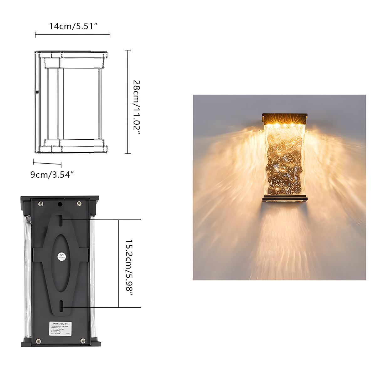 Lumières murales extérieures LED étanches en forme de rectangle avec vagues d'eau pour porche extérieur