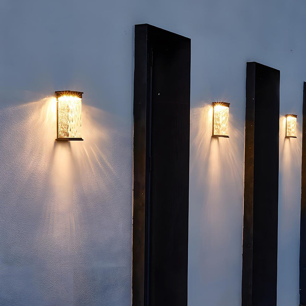Lumières murales extérieures LED étanches en forme de rectangle avec vagues d'eau pour porche extérieur