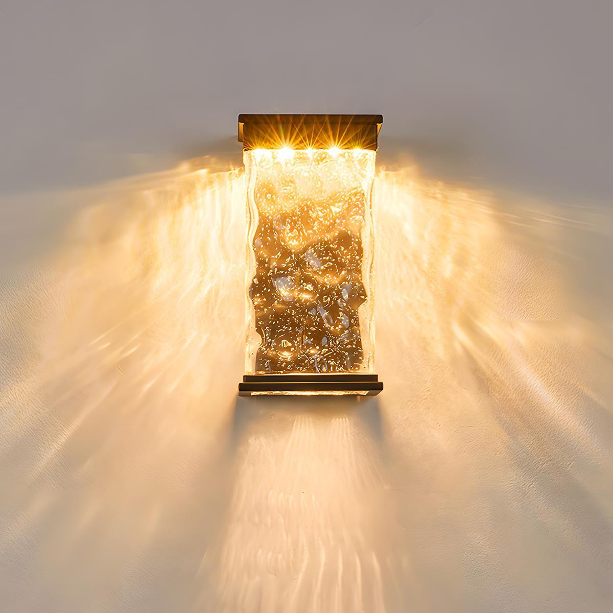 Lumières murales extérieures LED étanches en forme de rectangle avec vagues d'eau pour porche extérieur