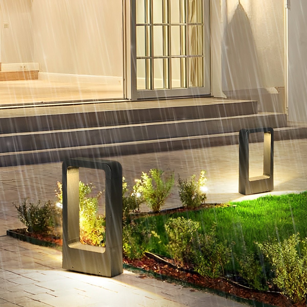 Lampe de Poteau Moderne Étanche à LED Noire en Cadre Rectangulaire