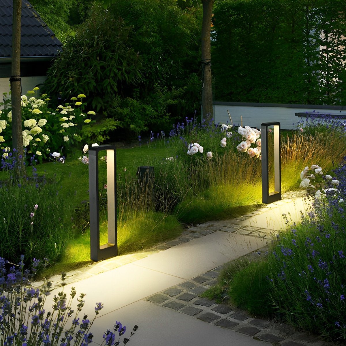 Lampe de Poteau Moderne Étanche à LED Noire en Cadre Rectangulaire