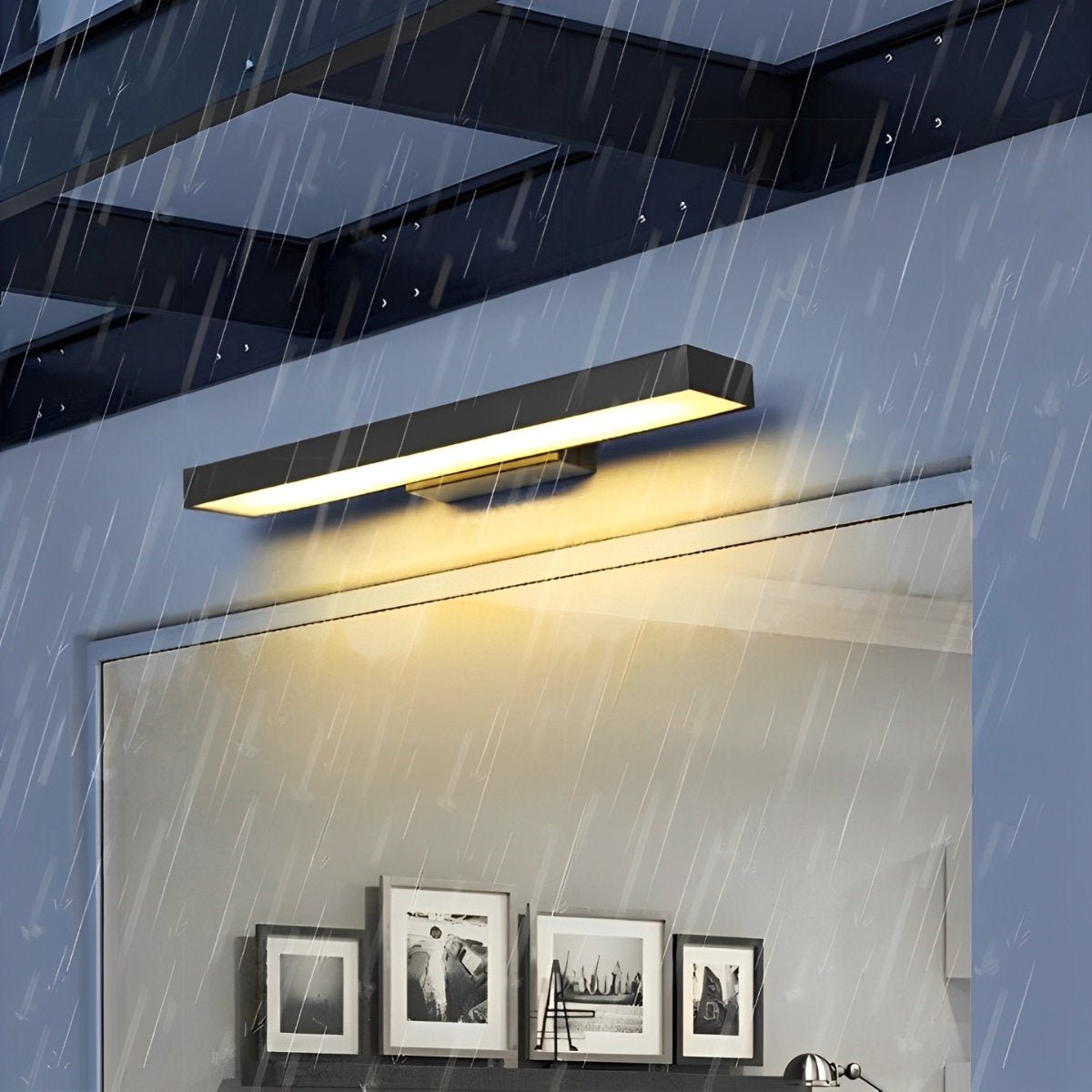 Applique Murale Moderne Noire Étanche avec Détecteur de Mouvement Minimaliste Rectangulaire