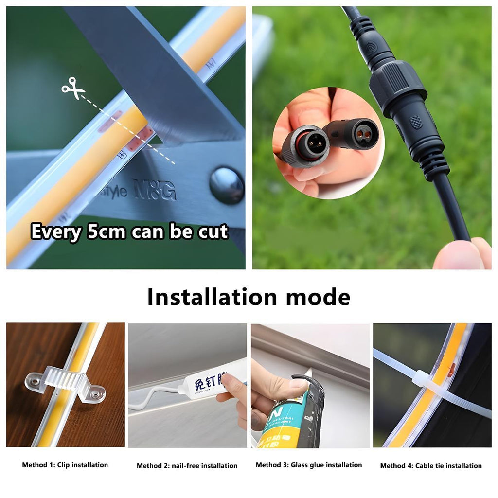 Lumière LED linéaire flexible encastrée étanche à énergie solaire DIY