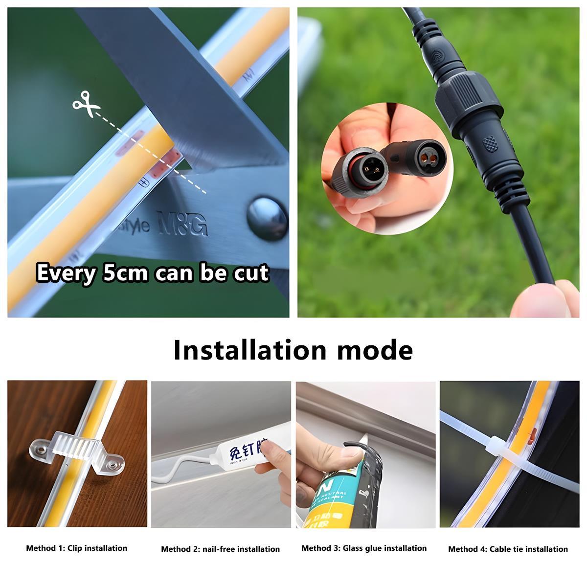 Lumière LED linéaire flexible encastrée étanche à énergie solaire DIY