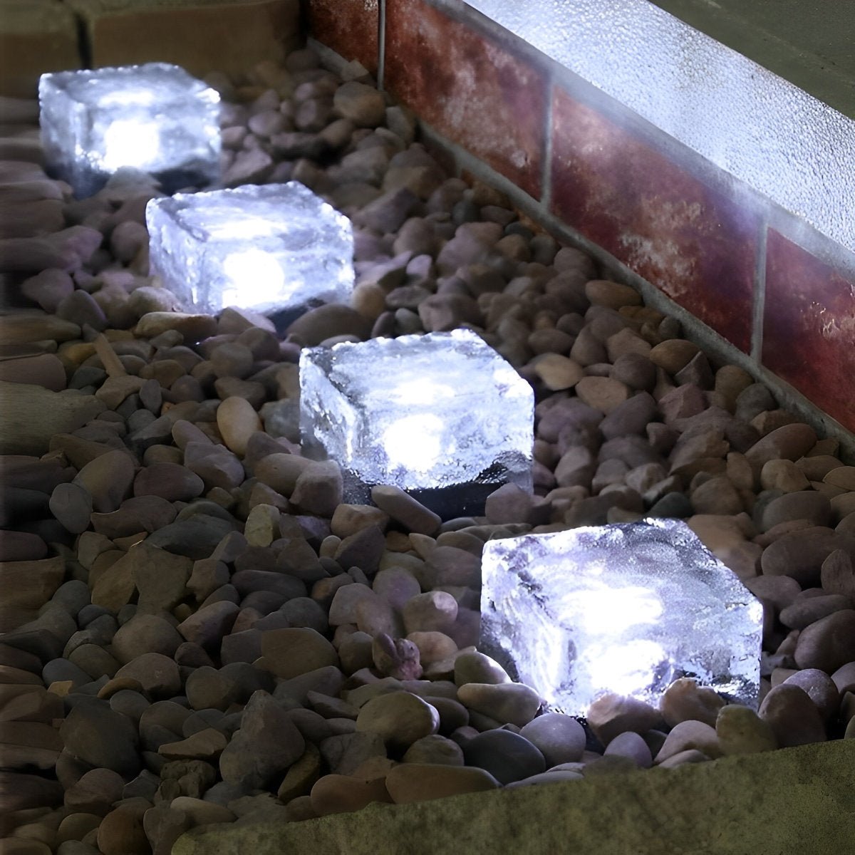 Lumières de Jardin et Cheminées à LED Solaires Étanches en Forme de Brique de Glace Créative
