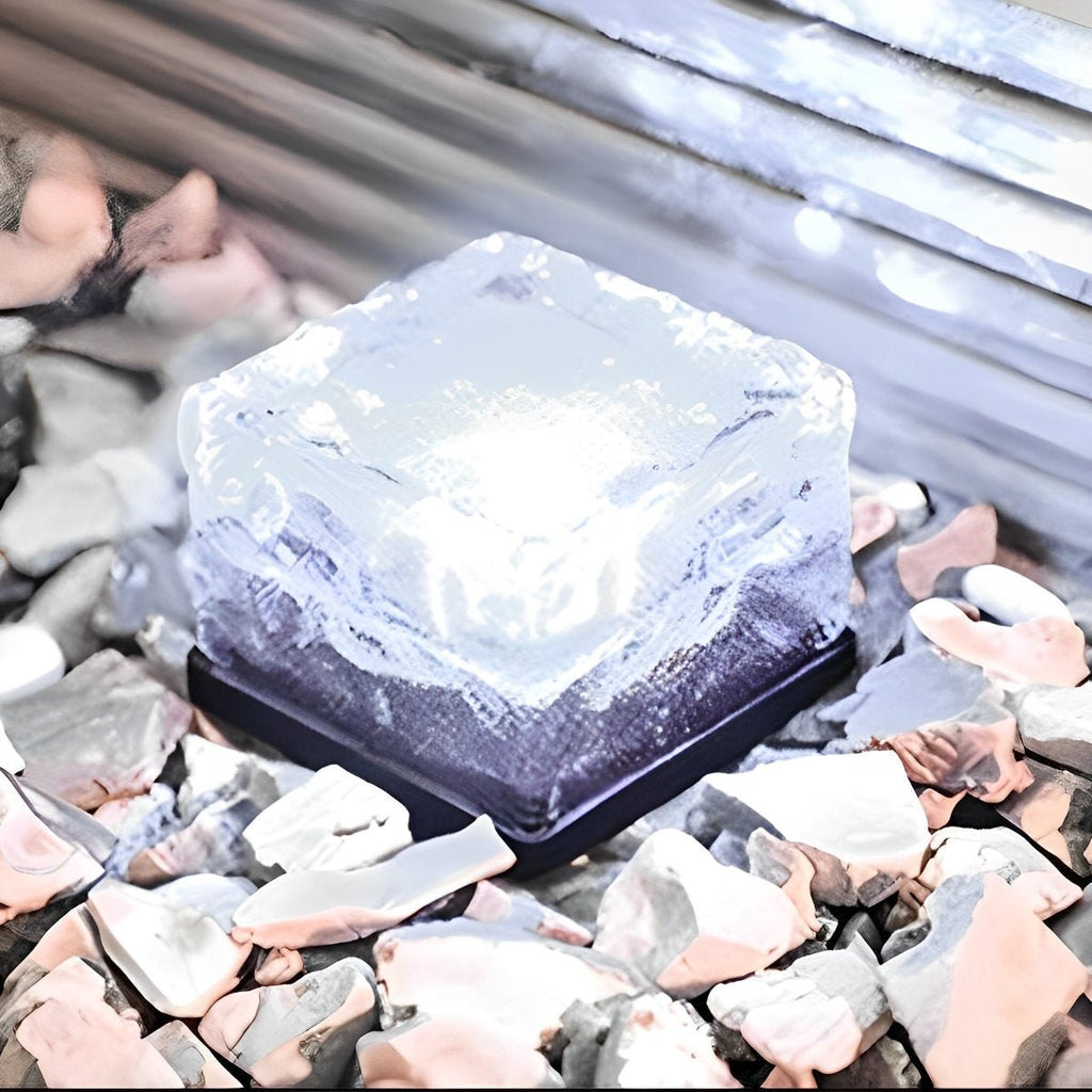 Lumières de Jardin et Cheminées à LED Solaires Étanches en Forme de Brique de Glace Créative