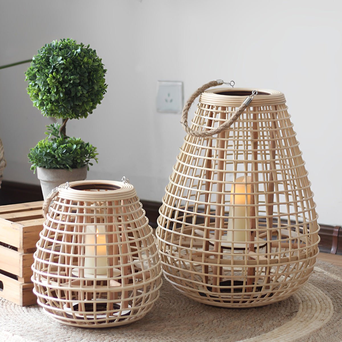 Lanternes de sol en rattan LED faites à la main vintage