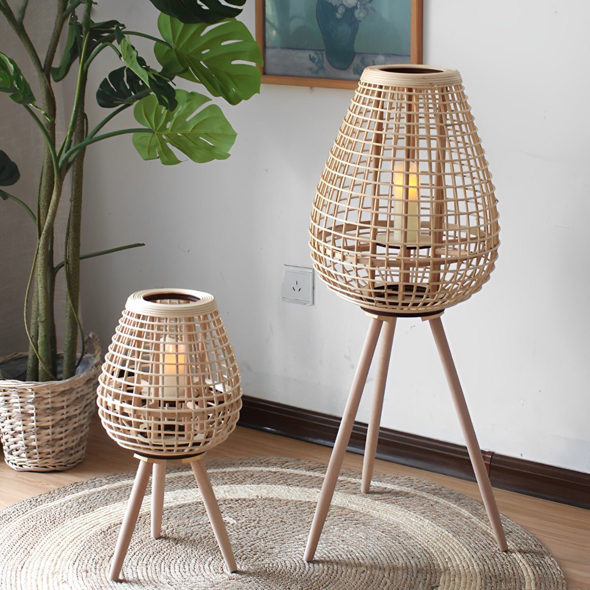 Lanternes de sol en rattan LED faites à la main vintage