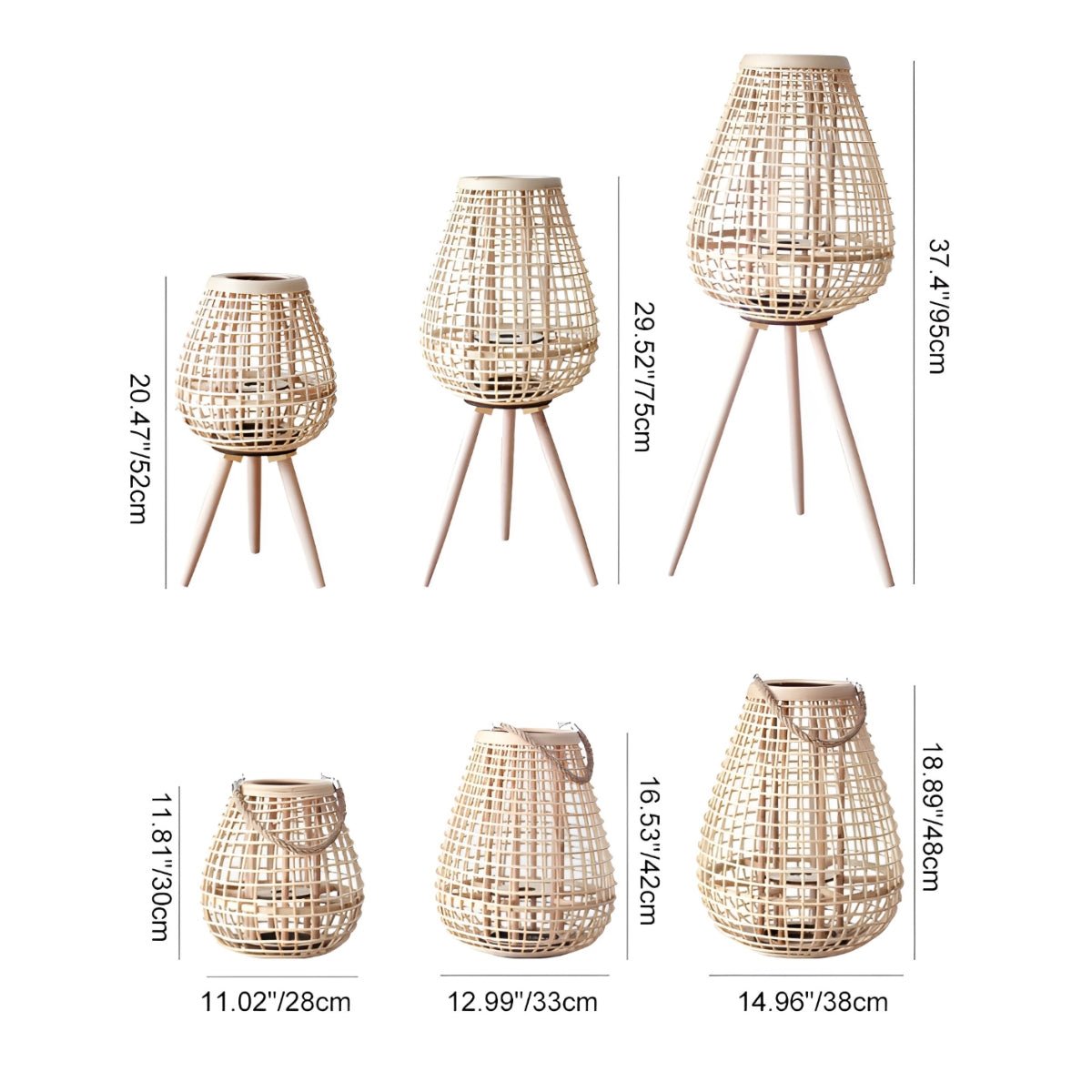 Lanternes de sol en rattan LED faites à la main vintage