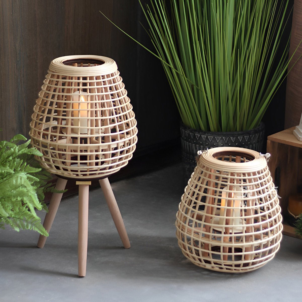 Lanternes de sol en rattan LED faites à la main vintage