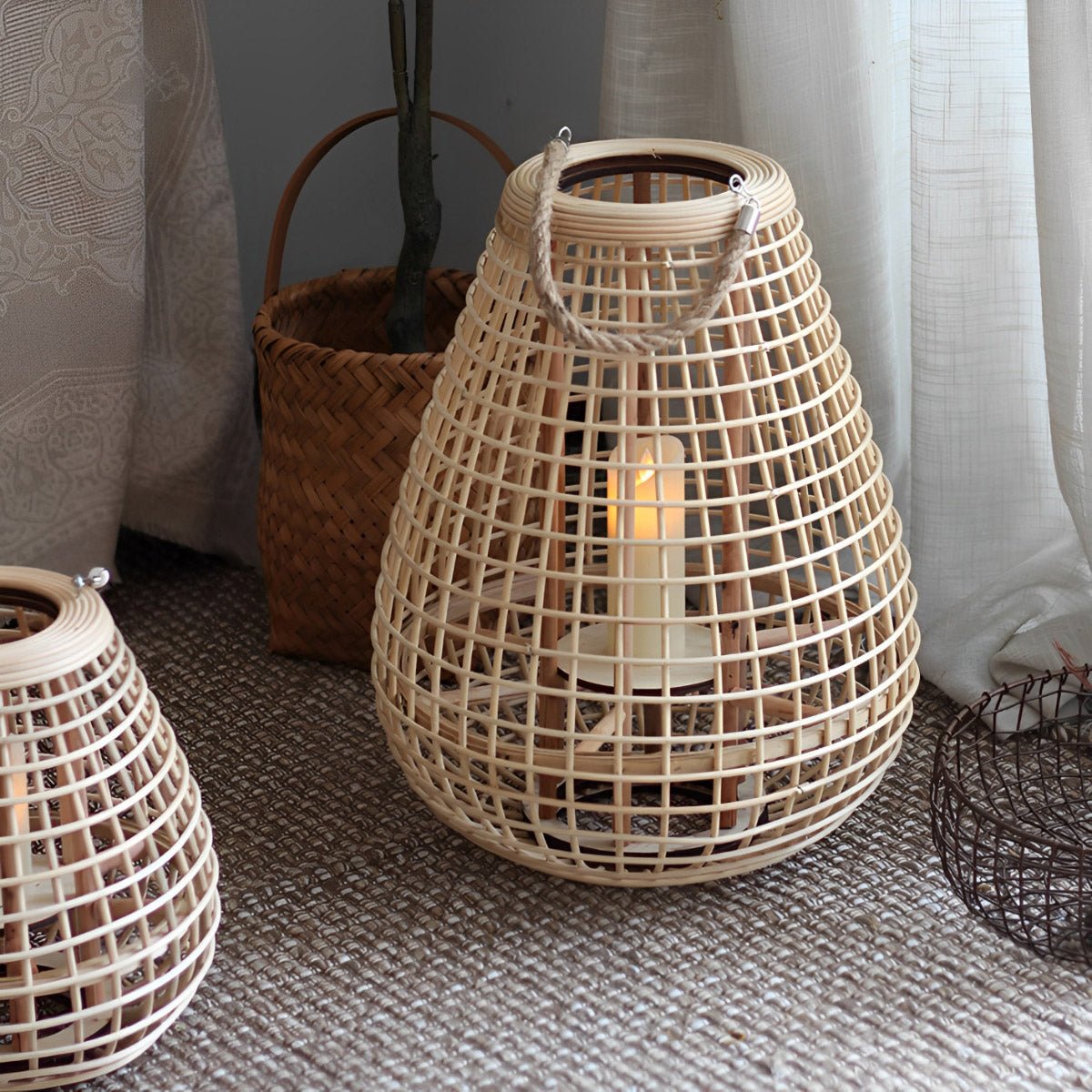 Lanternes de sol en rattan LED faites à la main vintage