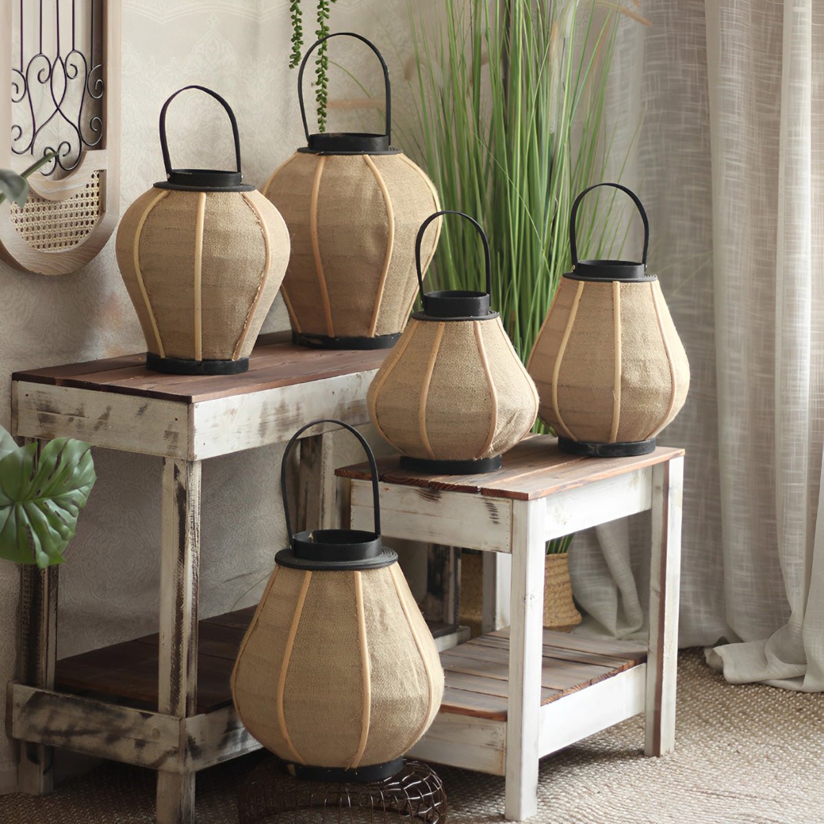 Lampe sur pied en bois vintage avec bougie LED