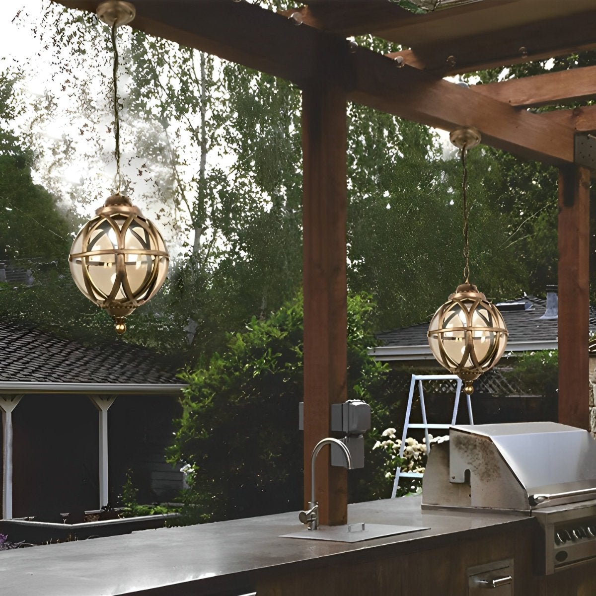 Lustre en Verre et Aluminium Étanche pour Extérieur avec Chaîne Suspendue Ajustable