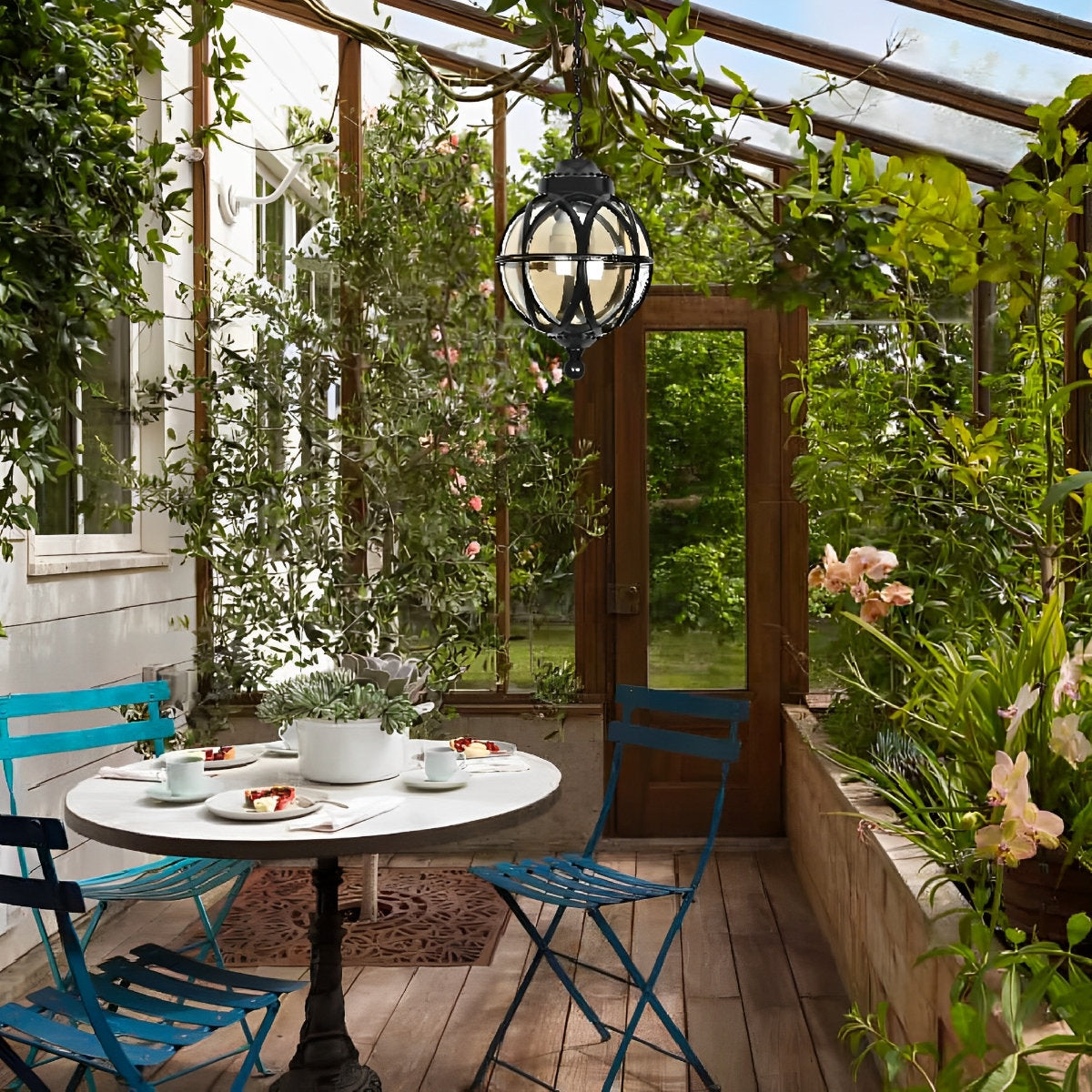 Lustre en Verre et Aluminium Étanche pour Extérieur avec Chaîne Suspendue Ajustable