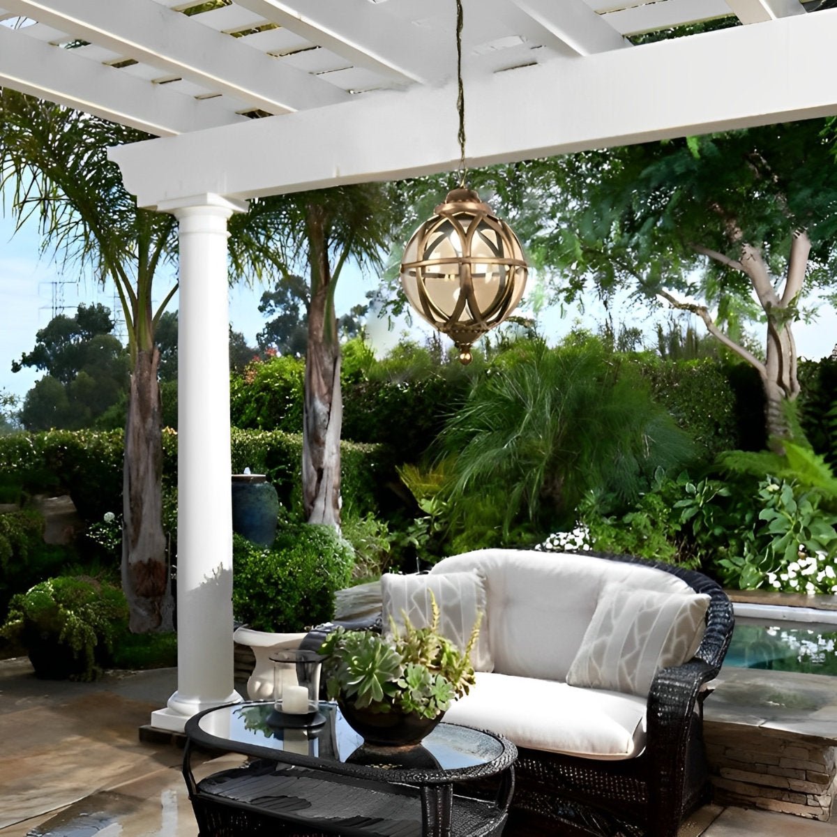 Lustre en Verre et Aluminium Étanche pour Extérieur avec Chaîne Suspendue Ajustable